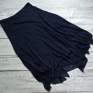 Chico's Dark Blue A-Line Maxi Skirt with Raw Sharkbite Hem